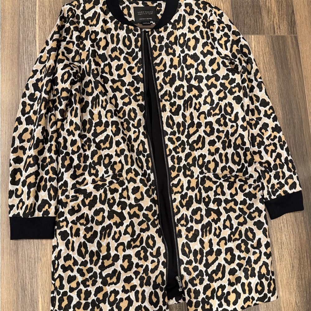 Sanctuary Leopard Print Zip-Front Cardigan Jacket - Black, Tan, Cream